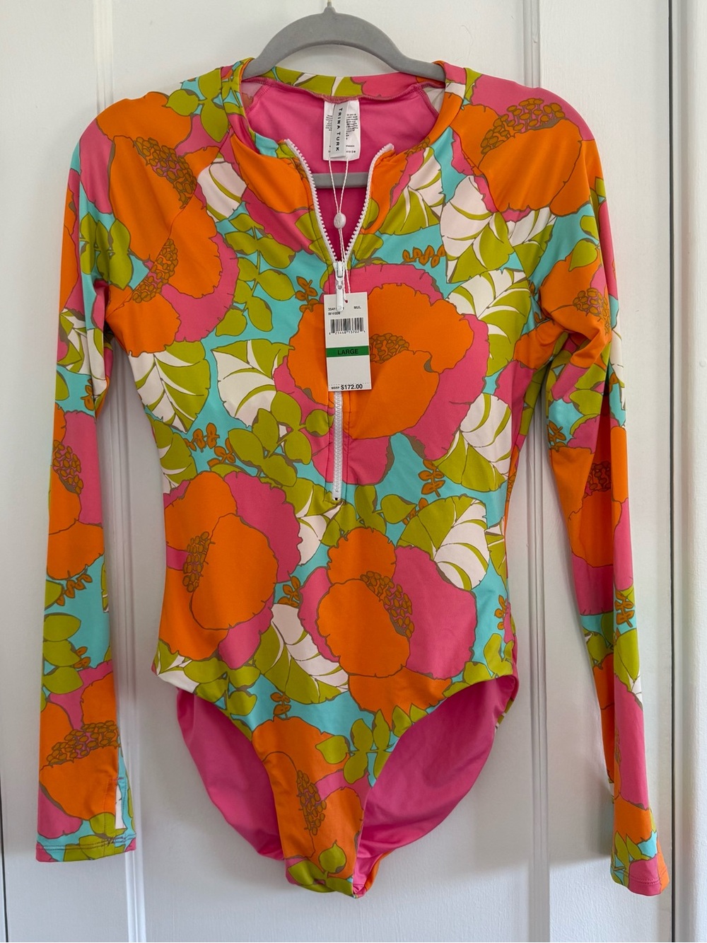Trina Turk Playa De Flor One-piece Half Zip Zip Long Sleeve Paddle Suit NWT Sz L